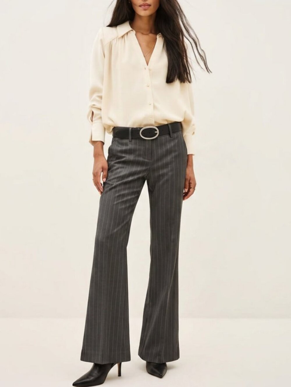 Hugo Boss Women's Flare Leg Grey Pinstripe Dress Pants Size M
